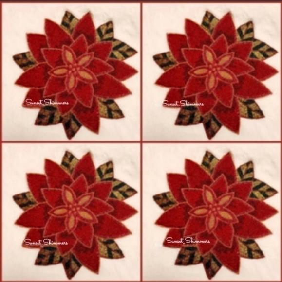 X4 Sparkly Beaded Red Green & Gold POINSETTIA Shaped Christmas Placemat Chargers - Picture 7 of 8